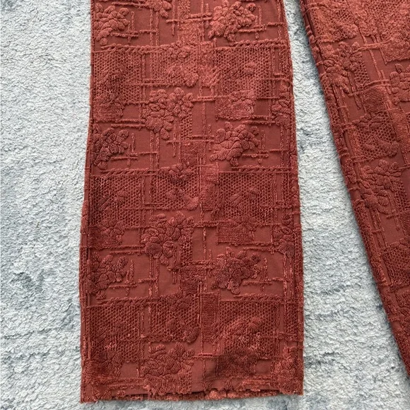 ZARA Women’s Rust Textured Jacquard Wide-Leg Pants Boho Floral Lounge Trousers M - Picture 5 of 12